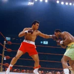 Two legendary boxing rivals facing off in the ring
